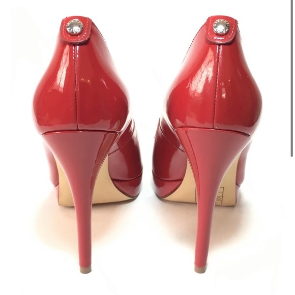 MICHAEL KORS YORK PLATFORM RED PATENT LEATHER PEEP TOE PUMPS high heels - Picture 4 of 6